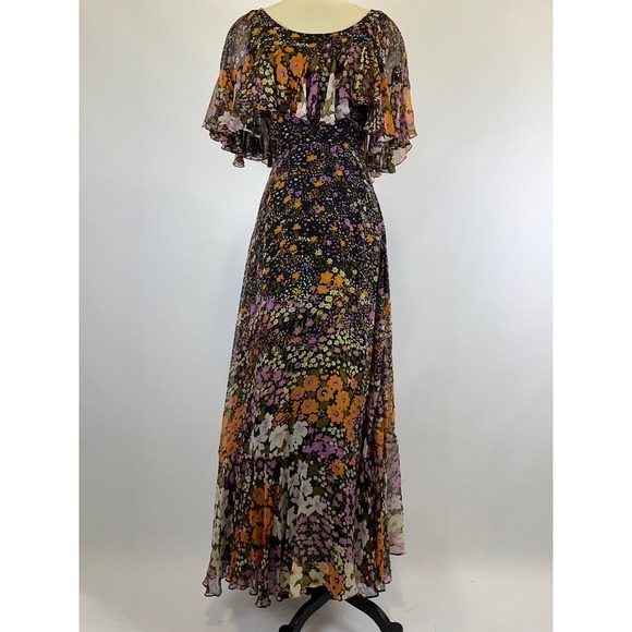 Valerie Parr Dresses & Skirts - RARE Vintage 1970s Valerie Parr 100% Silk Black Floral Gown‎